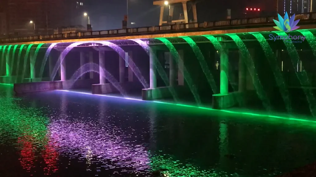 Water curtain fountain on a bridge over the Betwa river